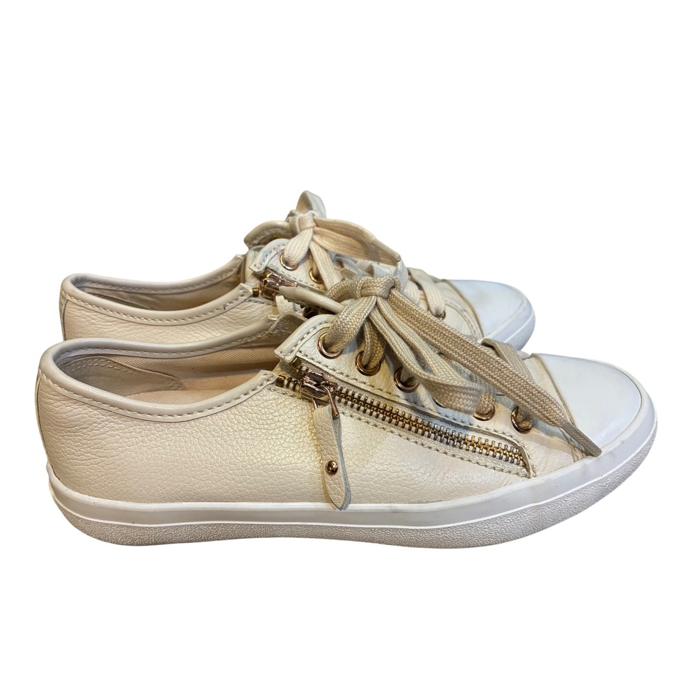 Coach Empire Zipper Sneakers Women 6B White Leather Good Gold Hardware A01380